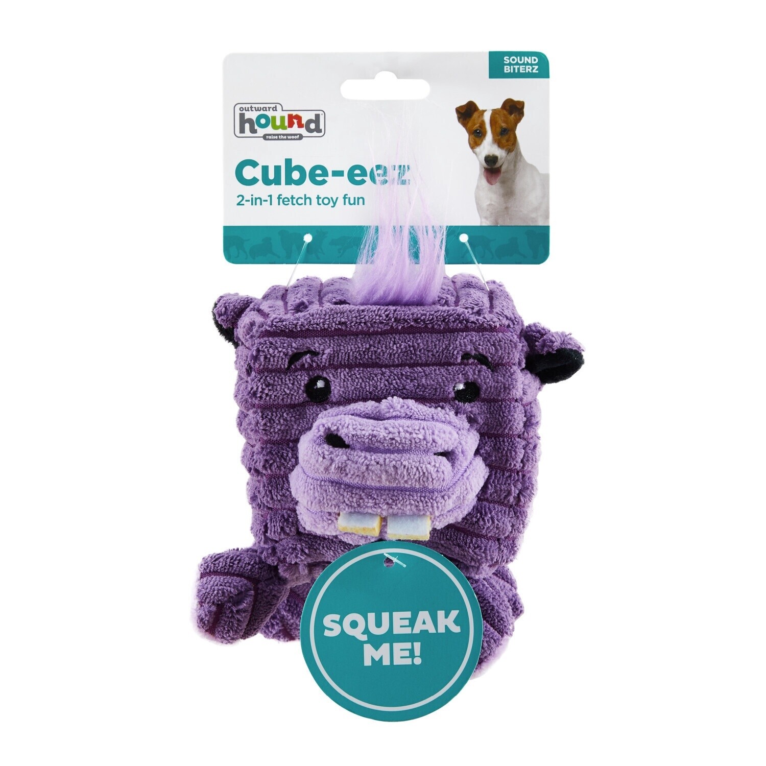 Outward Hound Cube-Eez 2-in-1 Squeaker Dog Toy, Animal: Hippo