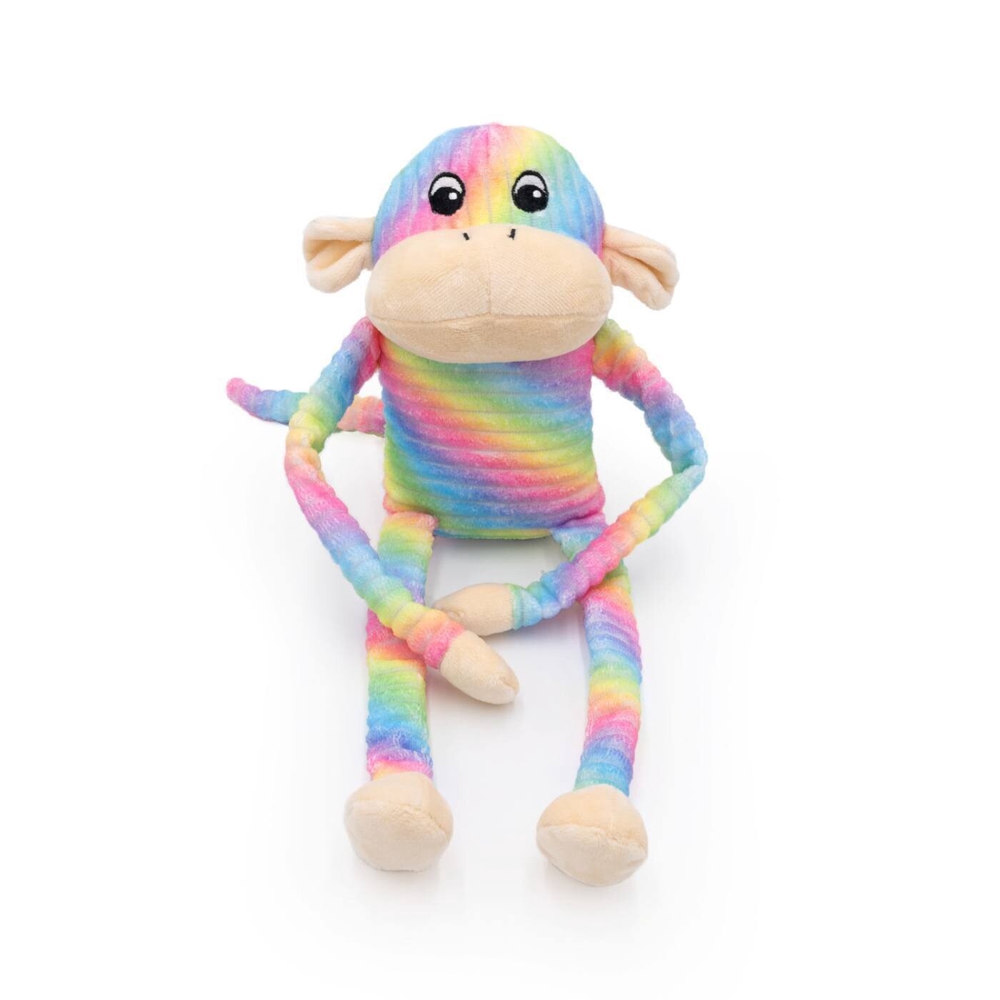 Zippy Paws Spencer the Crinkle Monkey Long Leg Plush Dog Toy, Colour: Rainbow/Large