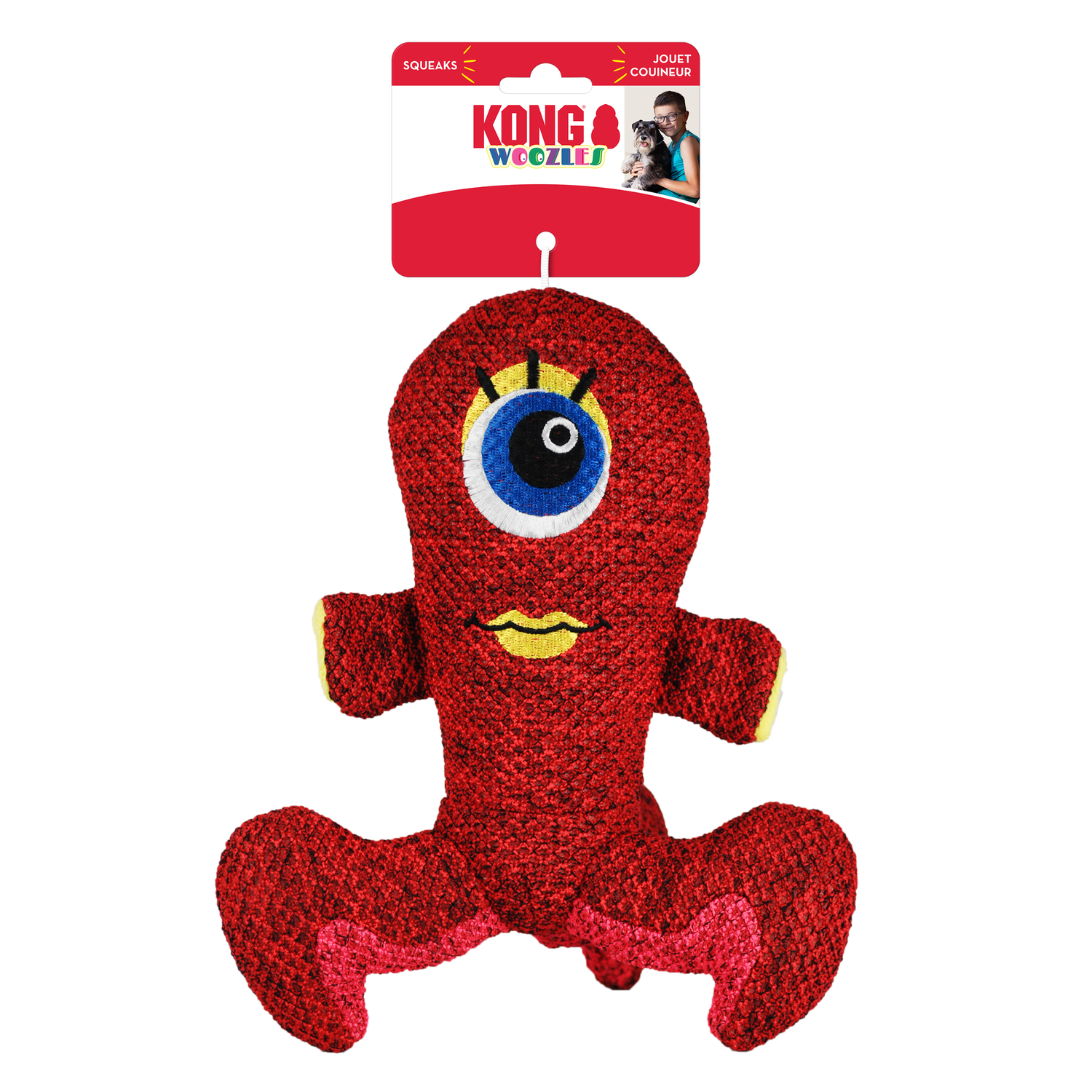 KONG Woozles Plush Squeaker Alien Dog Toy Red