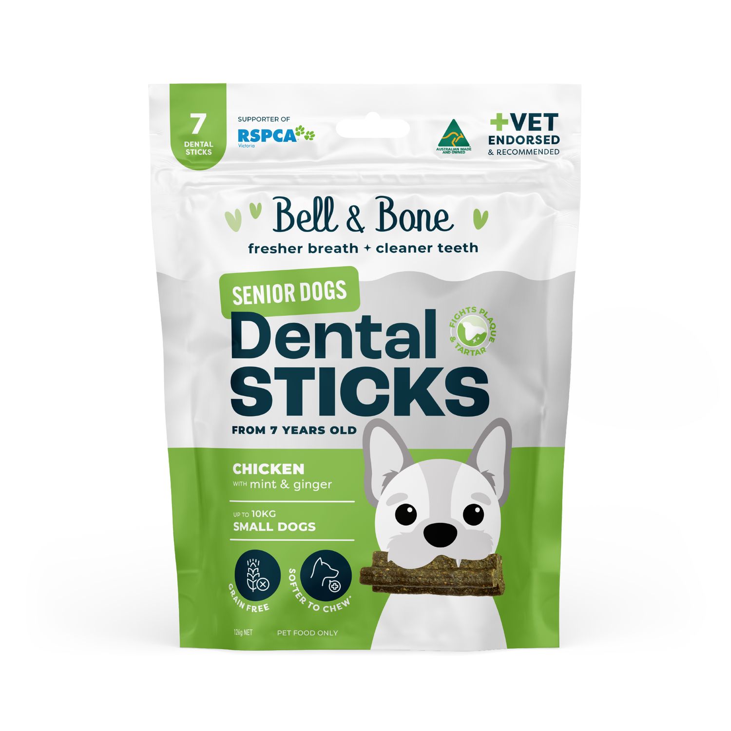 Bell &amp; Bone  Senior Dental Sticks Chicken, Mint &amp; Ginger, Size: Small