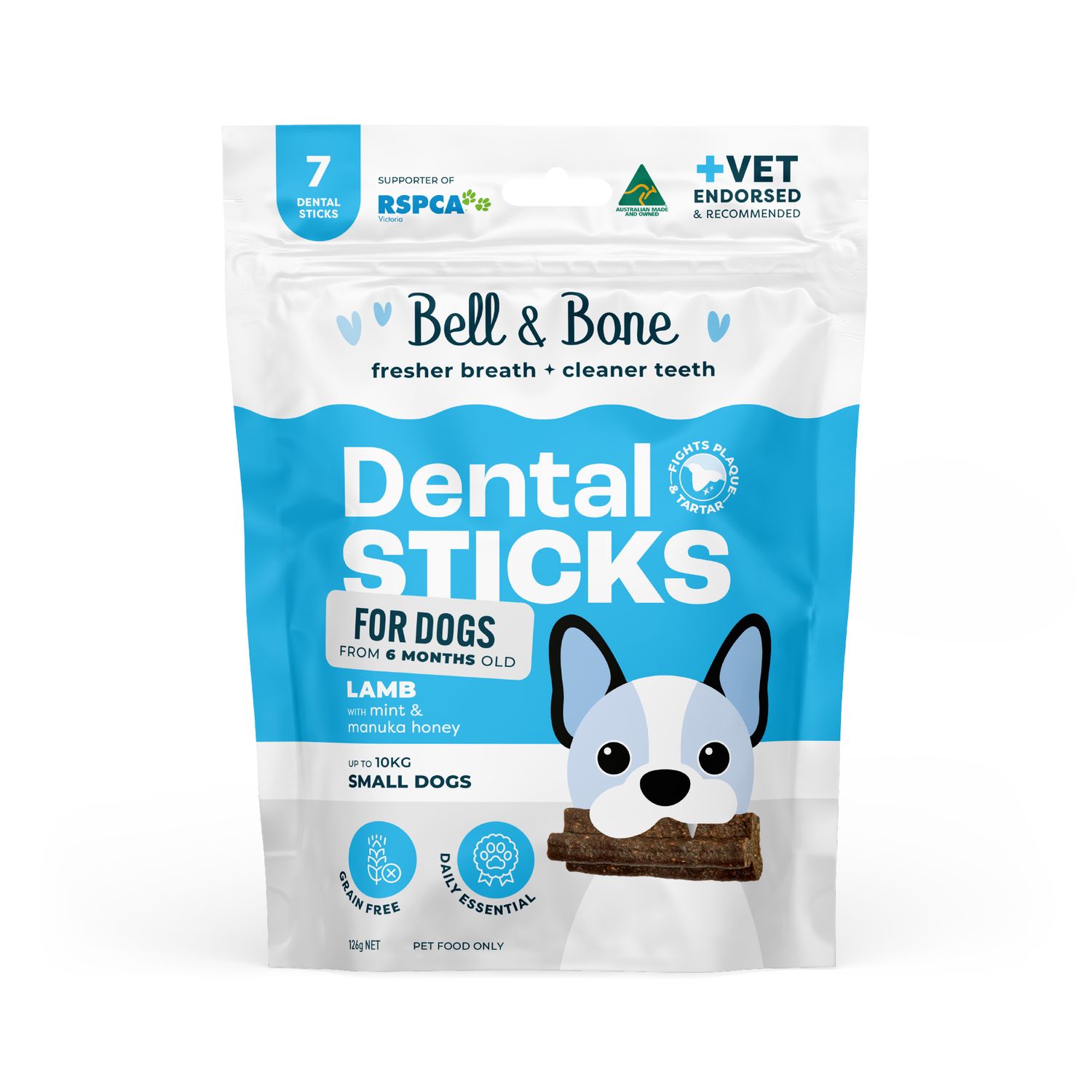 Bell &amp; Bone Dental Stick Lamb, Mint and Manuka Honey, Size: 126gm Small