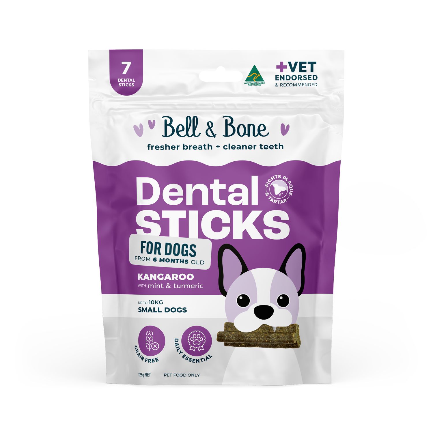 Bell &amp; Bone Dental Sticks - Kangaroo and Turmeric, Size: 126gm Small