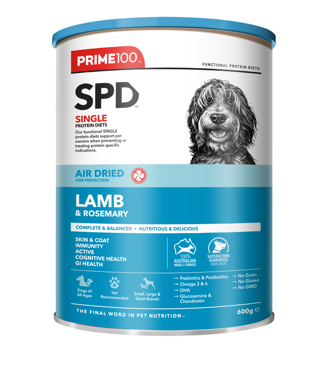 Prime 100 SPD Air Dried Lamb &amp; Rosemary, Size: 600g