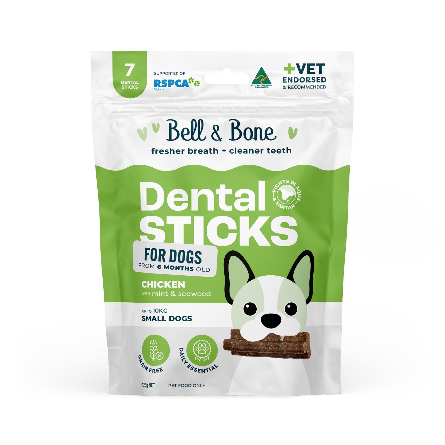 Bell &amp; Bone Dental Stick - Chicken, Mint &amp; Seaweed, Size: 126gm Small