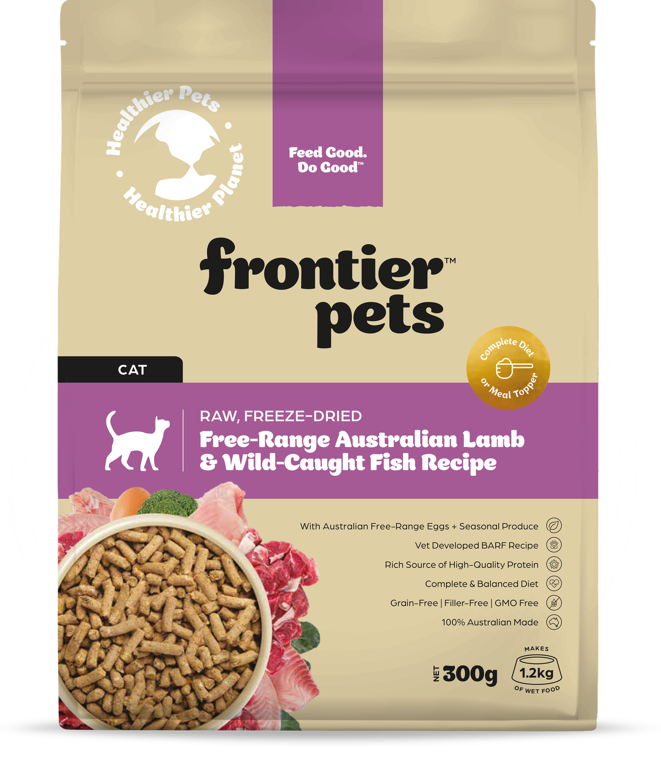 Frontier Pets Adult Cat Free-Range Lamb &amp; Wild-Caught Fish, Size: 300gm