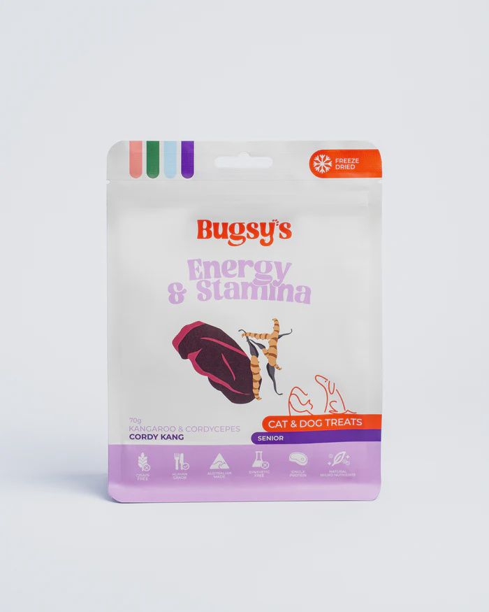 Bugsy's Kangaroo &amp; Cordyceps Energy &amp; Stamina Freeze Dried Treat - 70gm