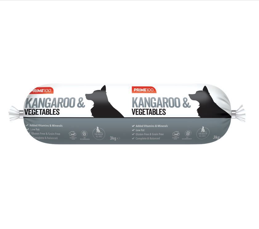 Prime100 - Kangaroo &amp; Vegetables - Cooked Roll - 3kg