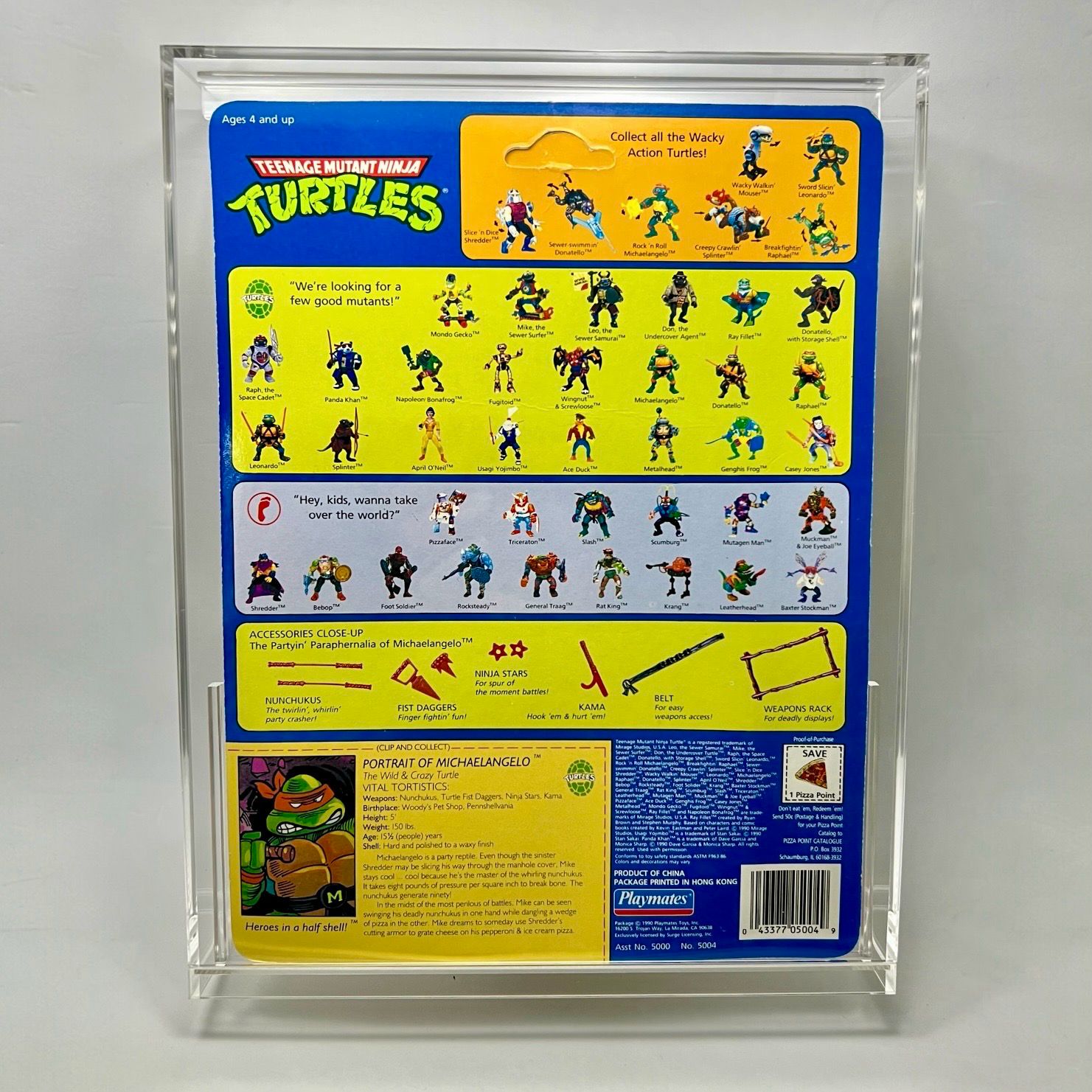 Michaelangelo Vintage Teenage Mutant Ninja Turtles TMNT + Acrylic Display Case
