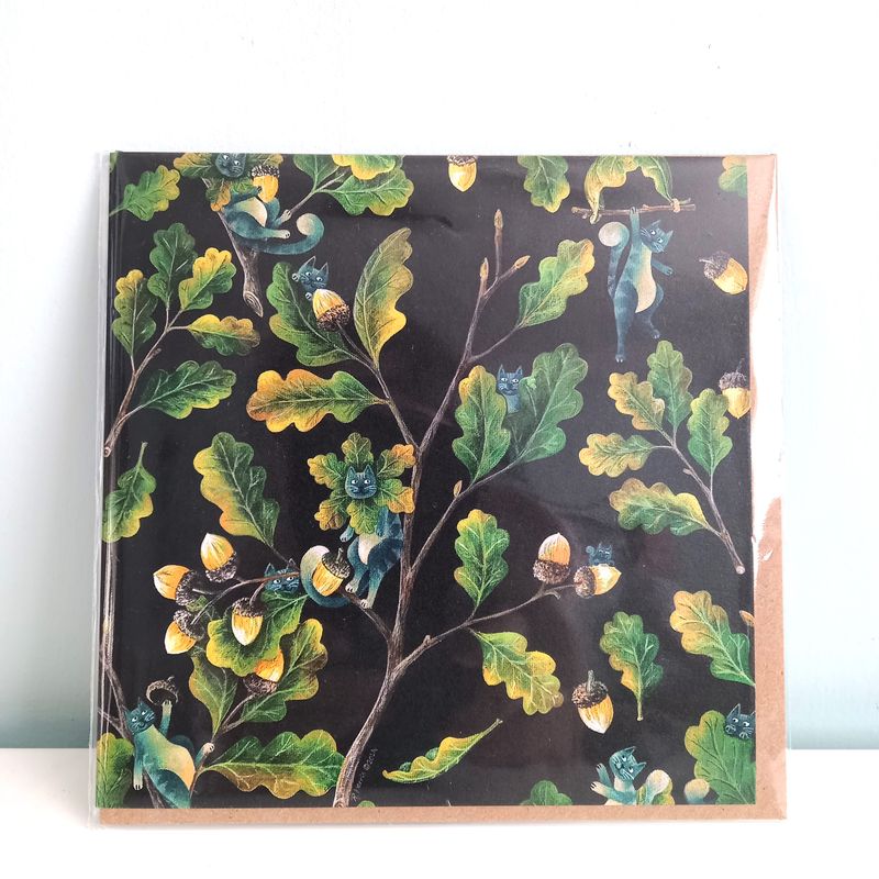 Greetings Card - Cats and Acorns