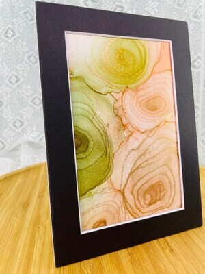 Peach Green Gold Peonies Abstract 5x7 #32