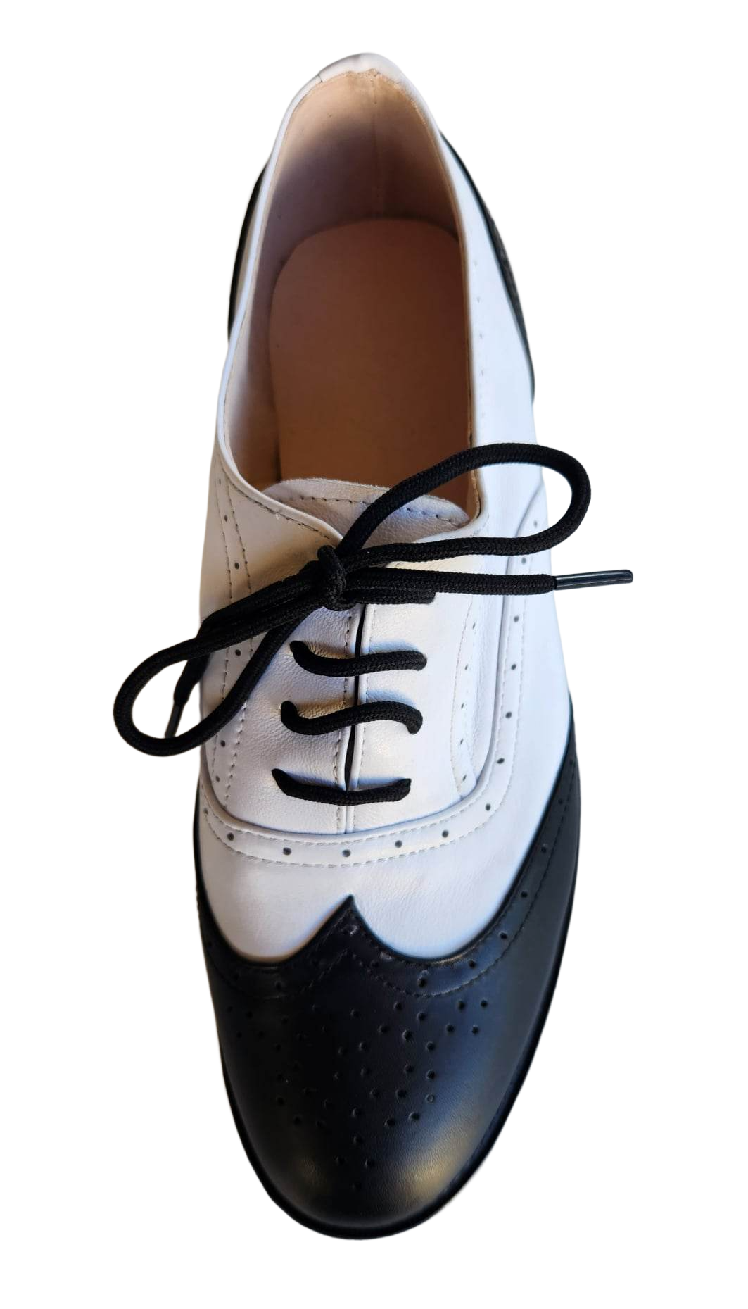 M-0317 - (Moss) Ladies Black / White Leather, Leather Sole. Colour options available.