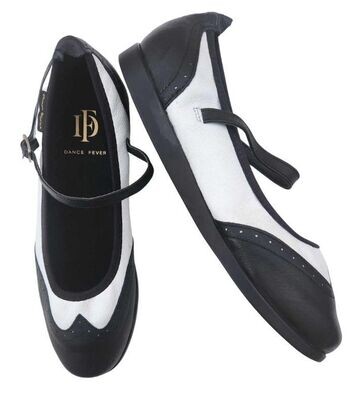 7820BW-1 - Dance Fever Ladies Mary-Jane Wing-Tip - Black/White, Spin Spot Sole