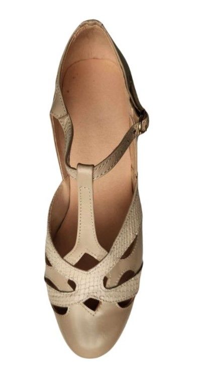 M-0520 - (Moss) Nude / Beige Textured Cross Piece. Leather Sole, 3cm Heel. Heel and Colour options available.