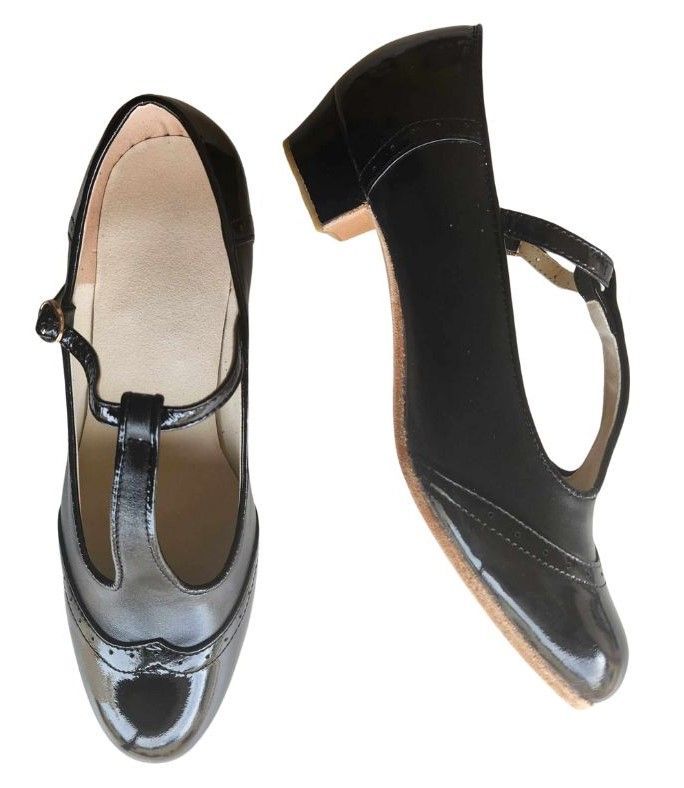 M-0726 - (Moss) Black Patent/Black Matte, Leather Sole, 3cm Heel.Heel and Colour options available.