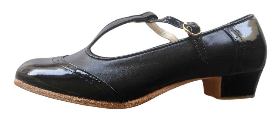 M-0726 - (Moss) Black Patent / Black Matte, Leather Sole, 3cm Heel.Heel and Colour options available.