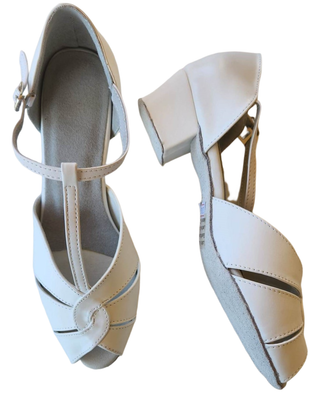 JF-270617 - White, full-leather, Suede Sole, 5cm Block Heel