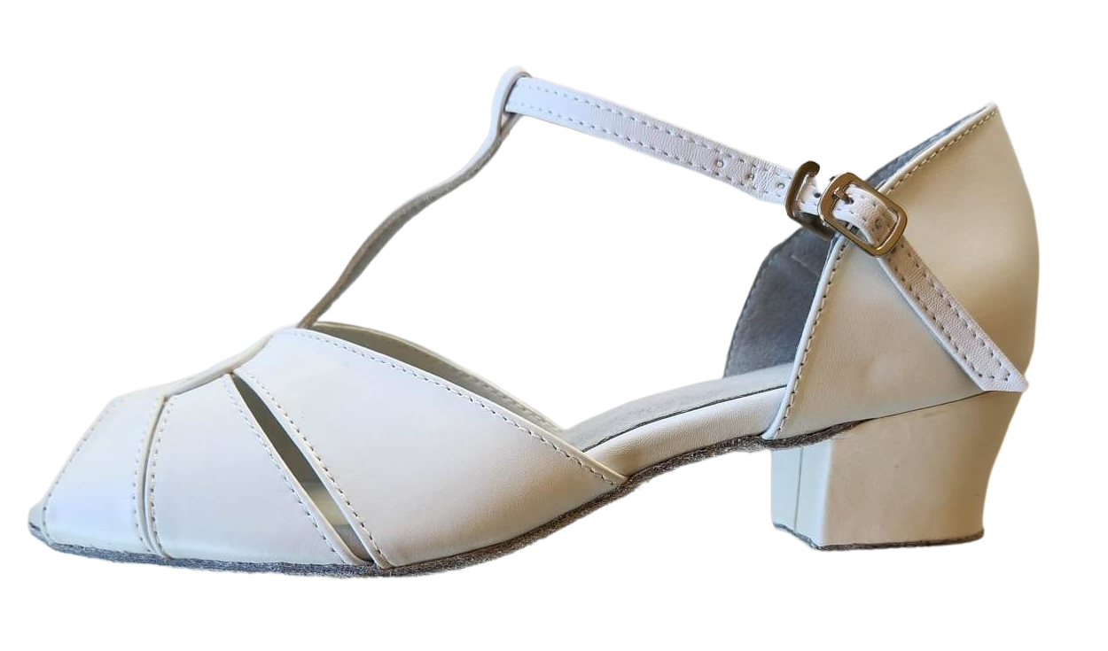 JF-270617 - White, full-leather, Suede Sole, 5cm Block Heel