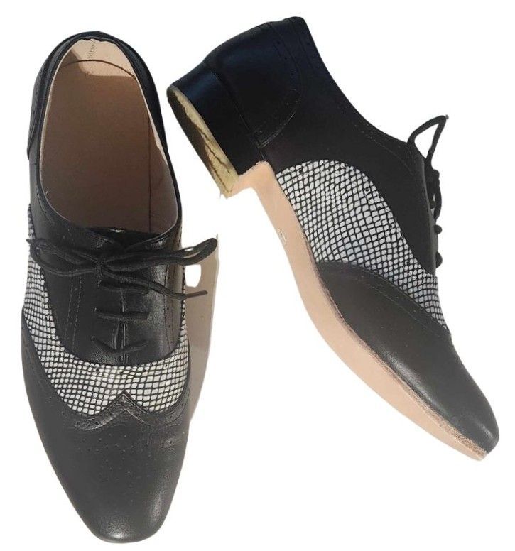 M-0316 - Black / White Check, Leather Sole