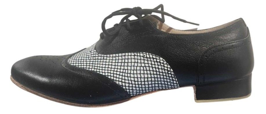 M-0316 - (Moss) Black / White Check Leather, Leather Sole. Colour options available.