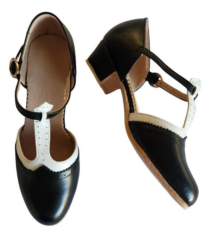 M-0301 - (Moss), Black / White, Leather Sole, 3cm heel . Heel and Colour options available.