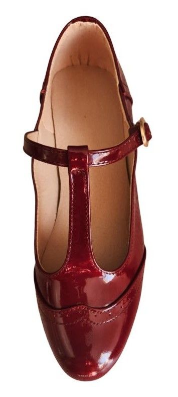 M-0726 - (Moss) Burgundy Patent, Leather Sole, 3cm Heel. Heel and Colour options available.