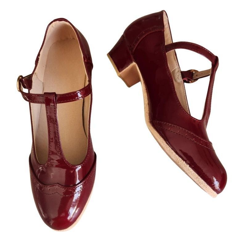 M-0726 - (Moss) Burgundy Patent, Leather Sole, 3cm Heel. Heel and Colour options available.