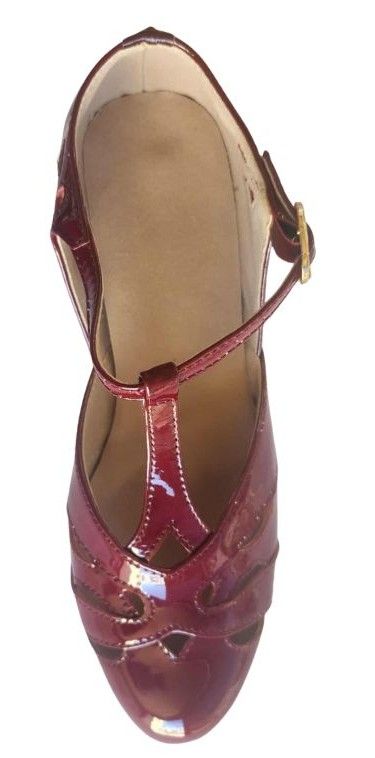 M-0520 - (Moss) All Burgundy Patent. Leather Sole, 3cm Heel. Heel and Colour options available.