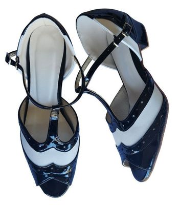 DZ-C03401BPW - Ladies Black Patent/White Matte Leather. Leather Sole, Rubber Heel. DZ-C03401BPW - Ladies Black Patent/White Matte Leather. Leather Sole, Rubber Heel.