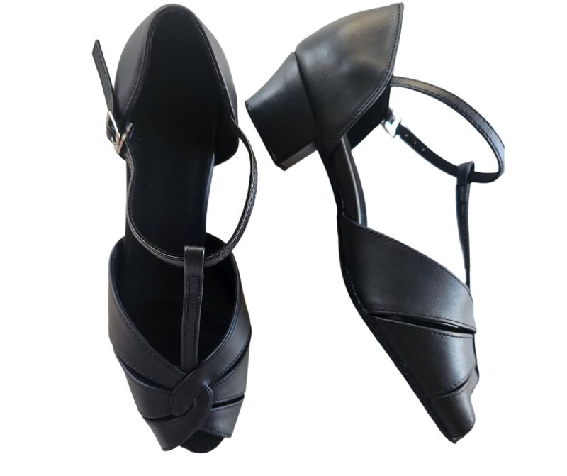 JF-270617 - Black, full-leather, Suede Sole, 5cm Block Heel