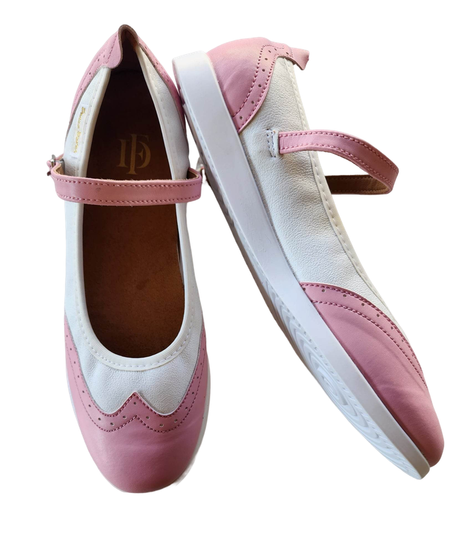 7820PW - Dance Fever Ladies Mary Jane Wing-Tip - Pink-White, Spin-Spot Sole