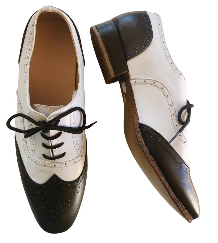 M-0316 - (Moss) Black / White Leather, Leather Sole. Colour options available.