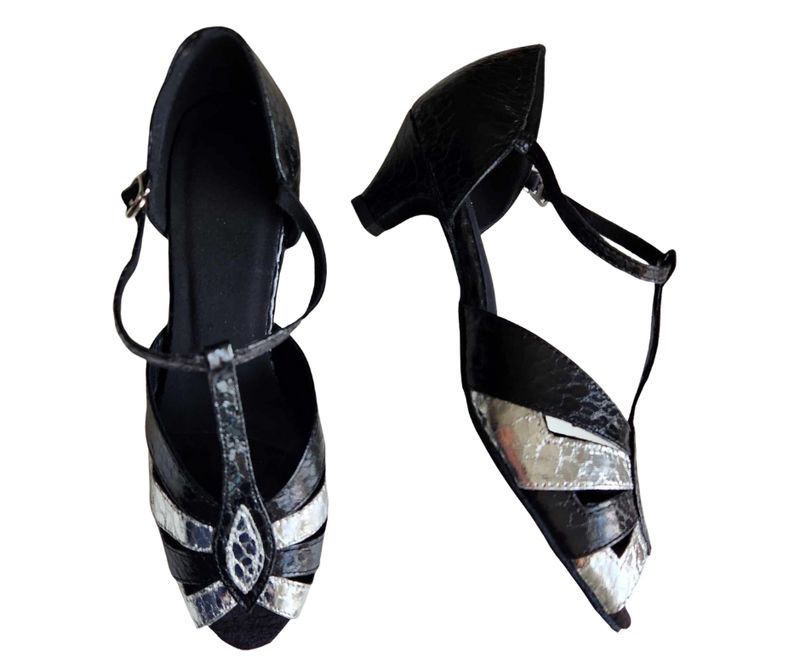 JF-270207 - Black Snake with Silver Snake Patent Straps