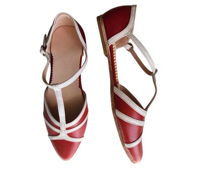 M-0618 - (Moss) Red / White Leather, Leather Sole. (Clearance) M-0618 - (Moss) Red / White Leather, Leather Sole. (Clearance)