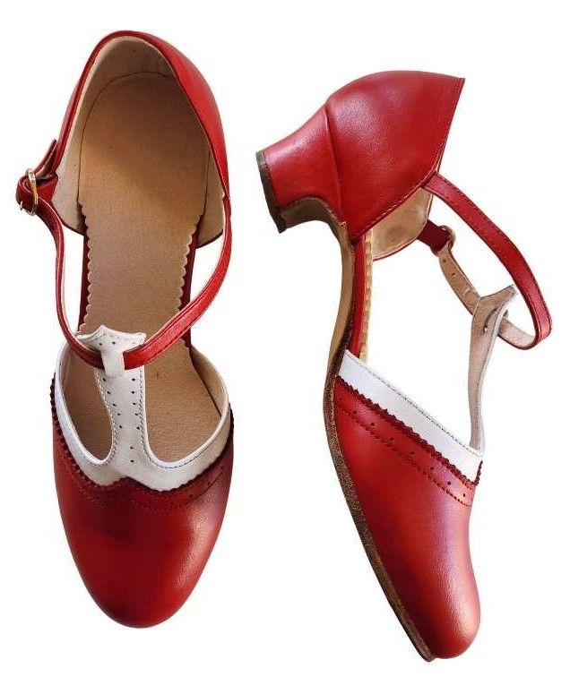 M-0301 (Moss) Red / White, Leather Sole, 4cm or 3cm  Heel. Heel and Colour options available.