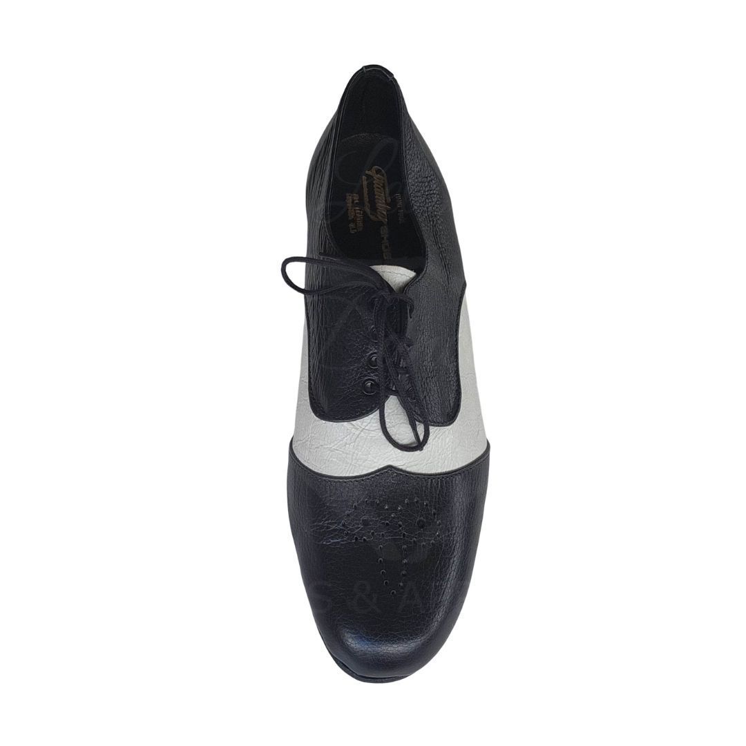 NEVILLE - Black / White Leather, Leather Sole. Colour and Sole options available.