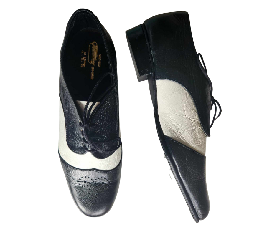 NEVILLE - Black / White Leather, Leather Sole. Colour and Sole options available.