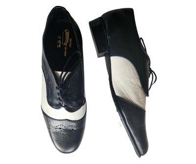 NEVILLE - Black / White Leather, Leather Sole. Colour and Sole options available.