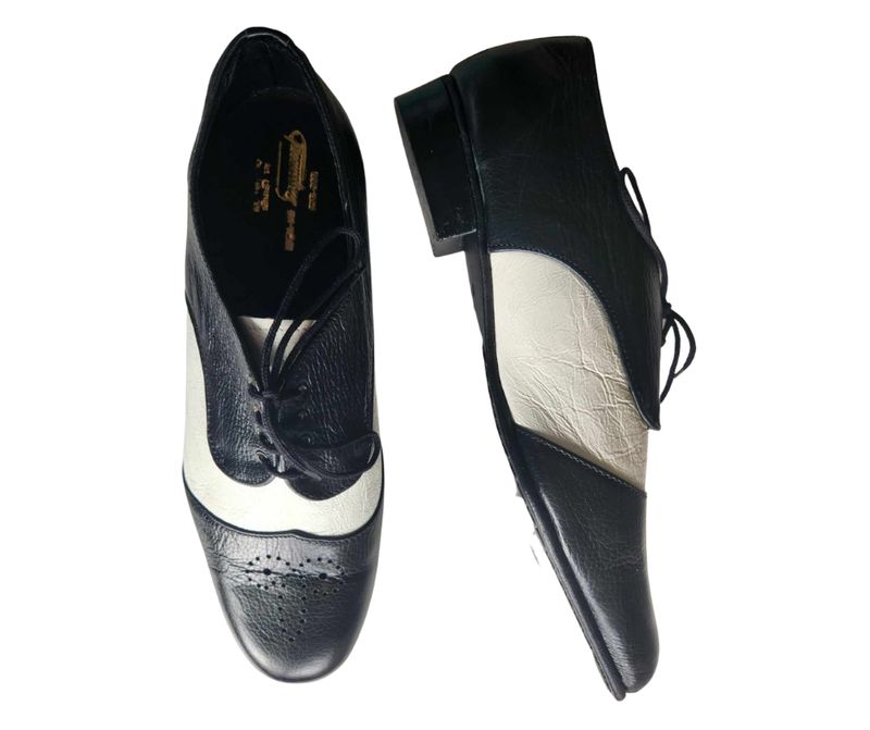 NEVILLE - Black / White Leather, Leather Sole. Colour and Sole options available.