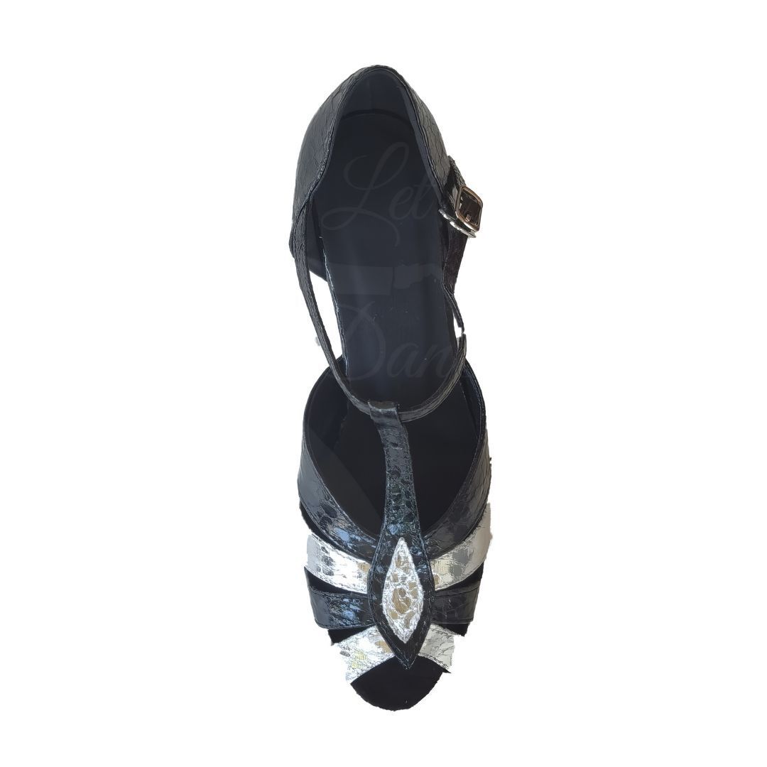 JF-270207 - Black Snake with Silver Snake Patent Straps
