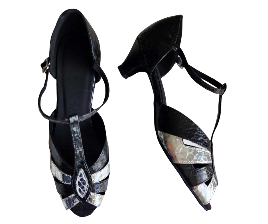 JF-270207 - Black Snake with Silver Snake Patent Straps
