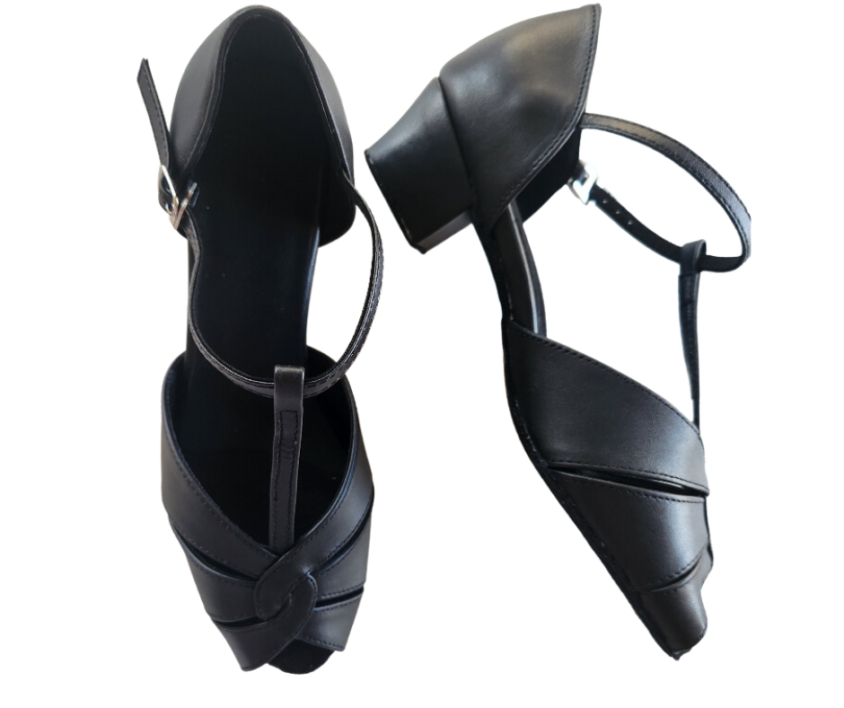 JF-270617 - Black, full-leather, Suede Sole, 5cm Block Heel
