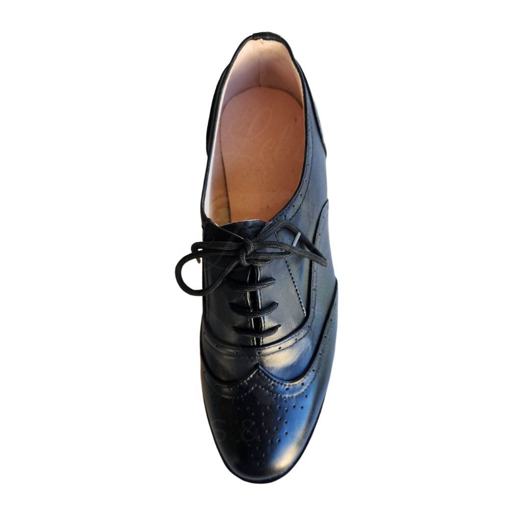 M-0317 - (Moss) Ladies Black Leather, Leather Sole. Colour options available.