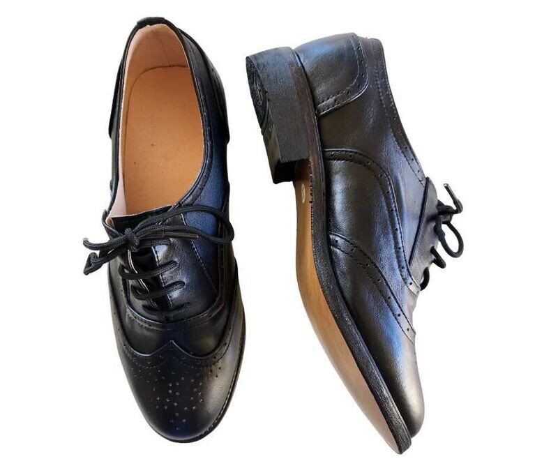 M-0317 - (Moss) Ladies Black Leather, Leather Sole. Colour options available.
