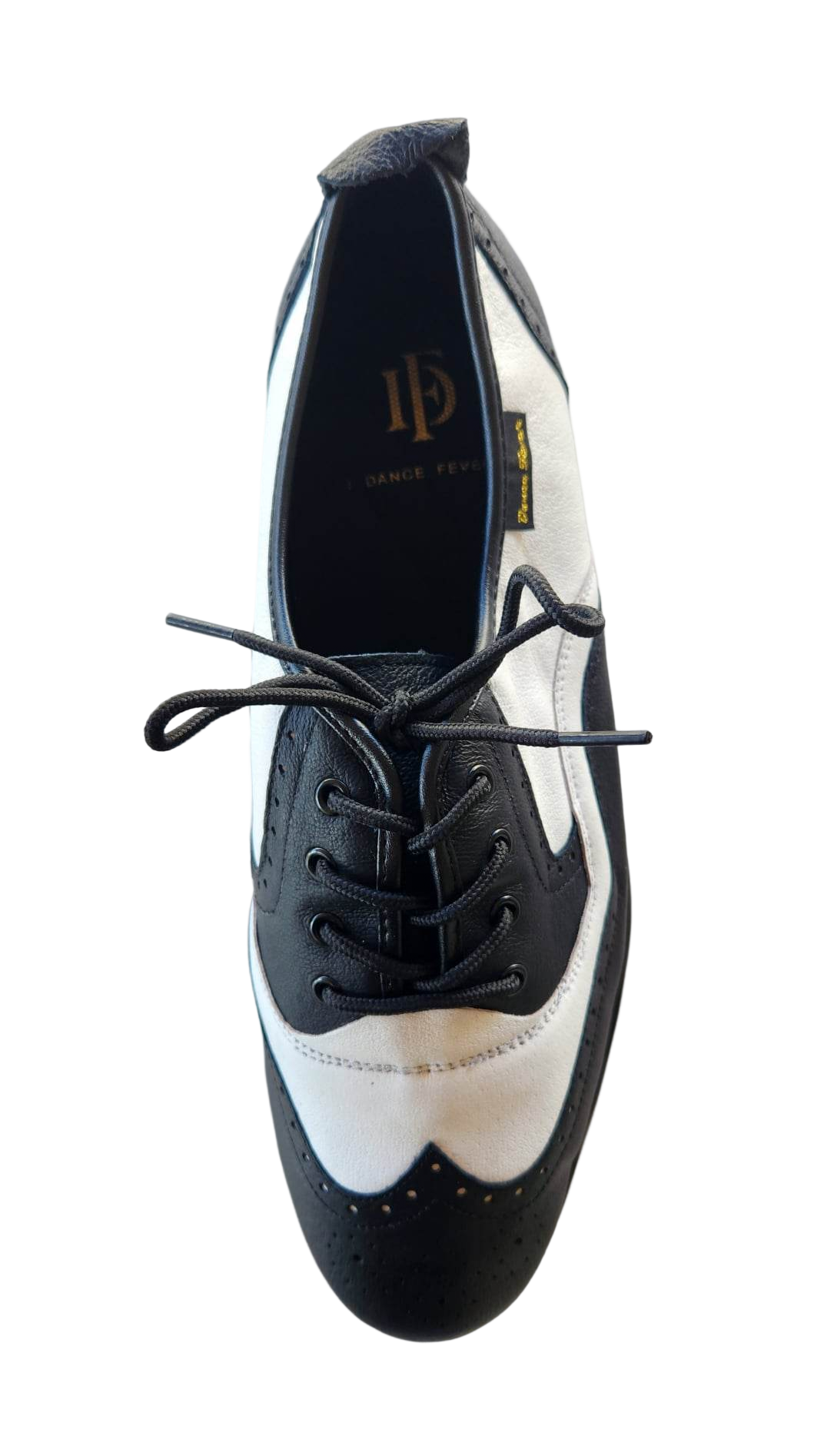 7821BW-1 (Clearance) Dance Fever Ladies Wing-Tip Lace-Up - Matte Black-White, Spin-Spot Sole