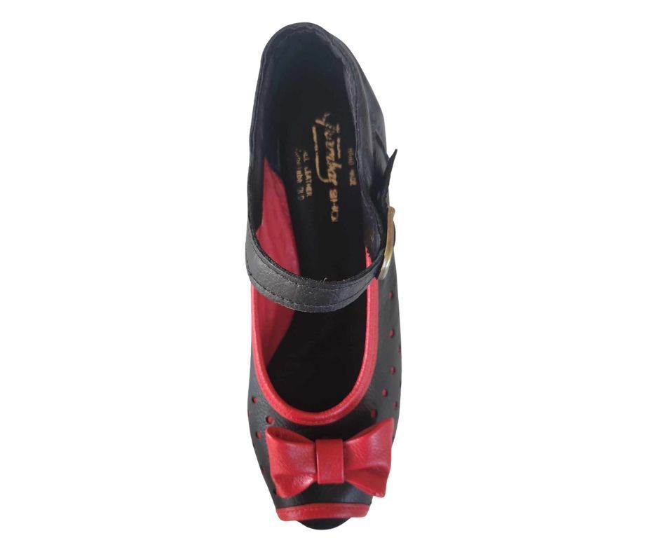 WENDY - Black / Red Trim Leather, Wedge EVA Sole. Heel and Colour options available.