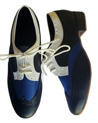 DZ-A51201BBlW - Men's Leather Black/Blue/White. Leather Sole, Rubber Heel.