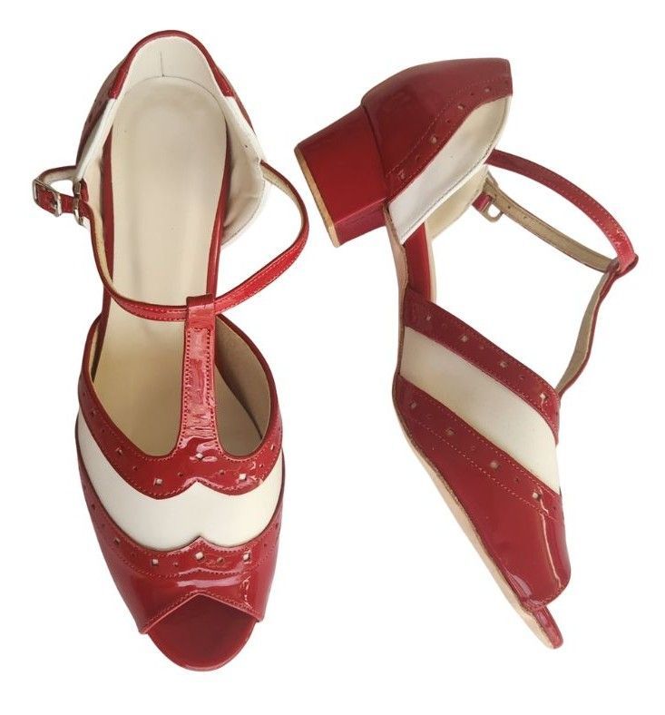 DZ-C03401RPW - Ladies Red Patent/White Matte Leather. Leather Sole, Rubber Heel. DZ-C03401RPW - Ladies Red Patent/White Matte Leather. Leather Sole, Rubber Heel.