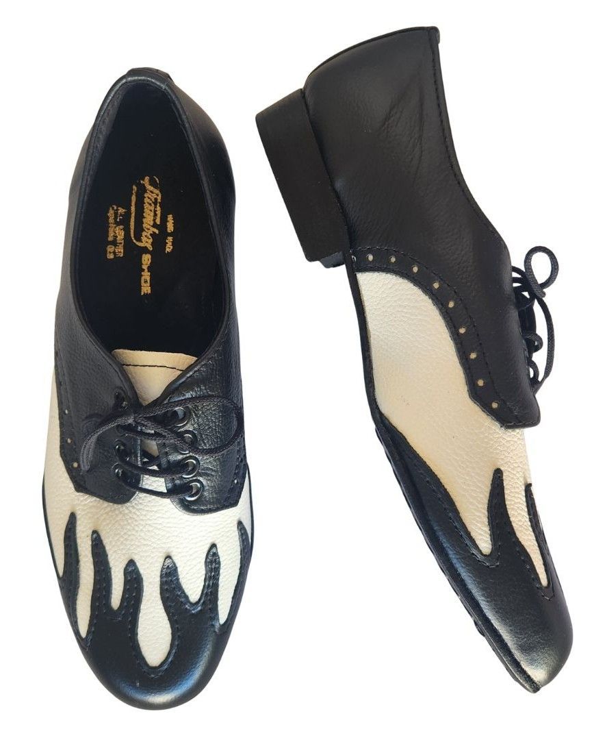 FLAME - Black / White Leather, Leather Sole. Colour and Sole options available.
