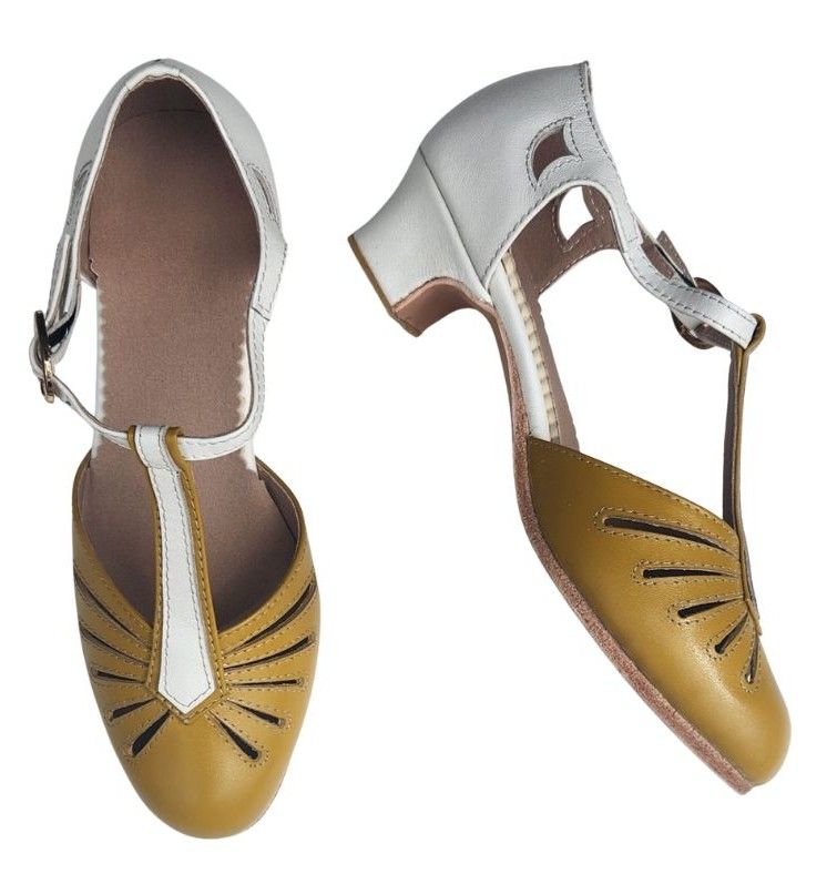 M-0523 - (Clearance) White-Mustard Leather, Leather Sole, 4cm heel. Heel and Colour options available. M-0523 - (Clearance) White-Mustard Leather, Leather Sole, 4cm heel. Heel and Colour options available.
