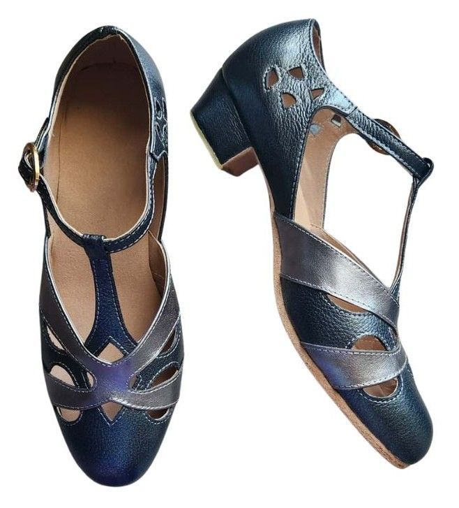 M-0520 - (Clearance) (Moss) Steel Grey-Blue with Dark Silver Cross Piece. Leather Sole, 3cm Heel. Heel and Colour options available. M-0520 - (Clearance) (Moss) Steel Grey-Blue with Dark Silver Cross Piece. Leather Sole, 3cm Heel. Heel and Colour options available.